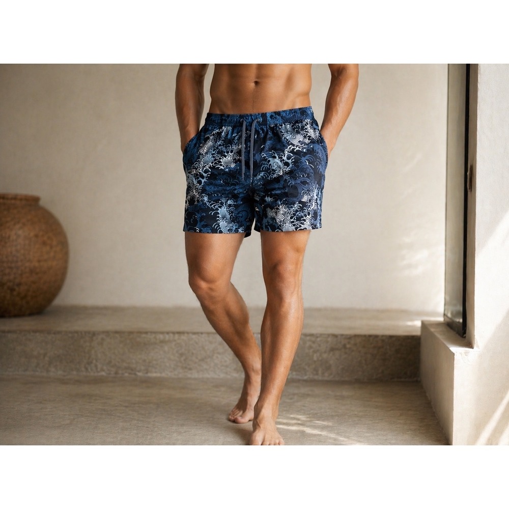Saxx Cannonball 2N1 Swim Trunks Mens Large Blue Wave BallPark Pouch 5" Inseam